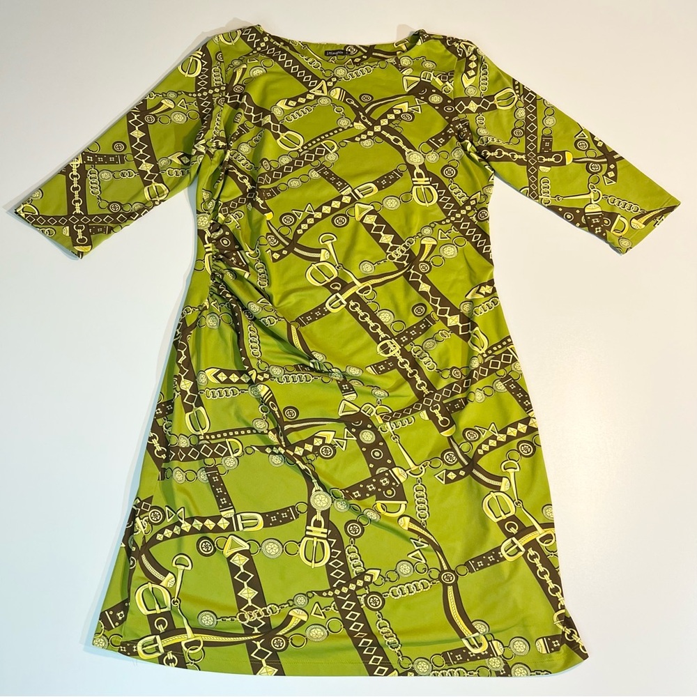 J. McLaughlin Ruched Catalina Cloth Sheath Dress Size XL Stretch 3/4 Sleeves